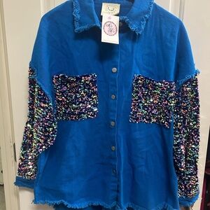 Fantastic Fawn Vibrant Blue Sequin Shacket